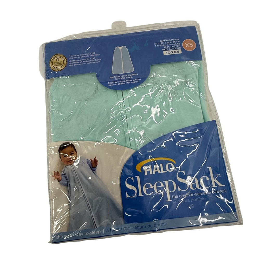 HALO SleepSack Wearable Blanket Aqua Stars Baby XS 0-3 Months 5-10 lbs Cotton